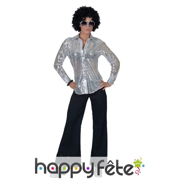 Chemise en sequins argentés pour femme