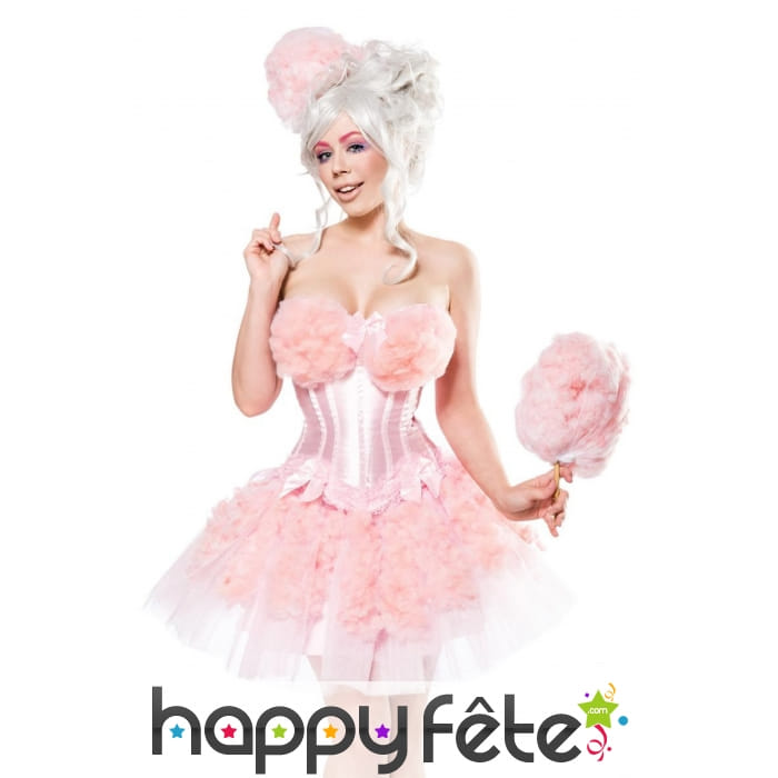 Corset et tutu sexy barbe à papa rose avec coiffe