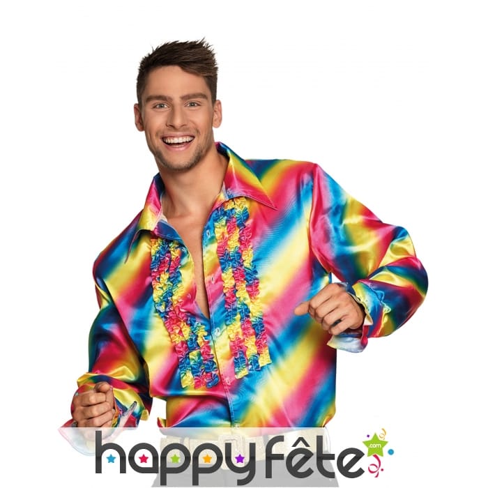 Chemise froufrou disco tissu satiné pour homme