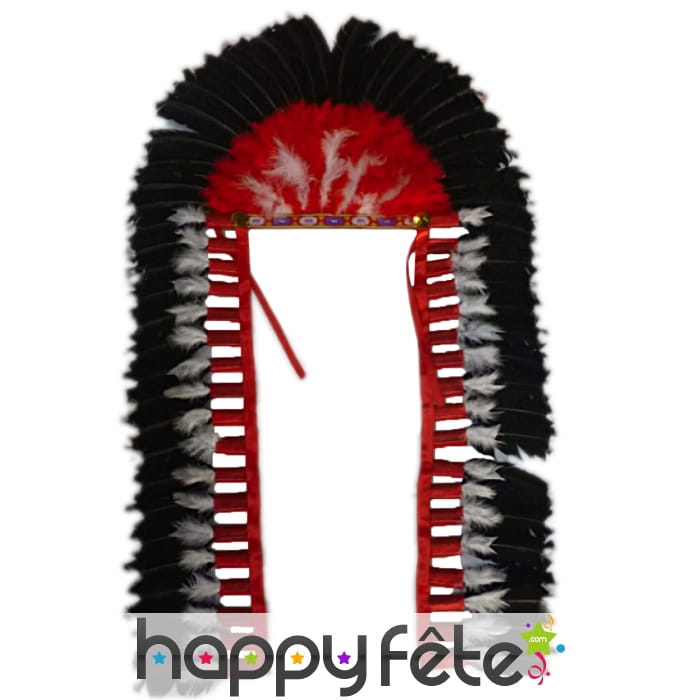 Coiffe grand chef indien rouge et noire
