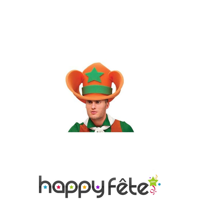 Chapeau géant de cowboy orange et vert pour adulte