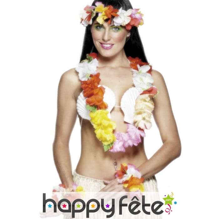 Collier hawaïen avec fleurs multicolores