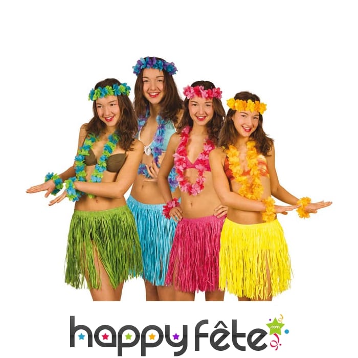 Collier hawaïen avec jupe couronne et bracelets