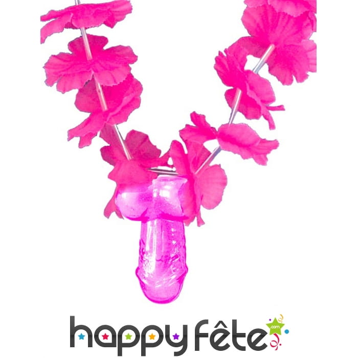 Collier hawaïen avec pendentif zizi rose, adulte