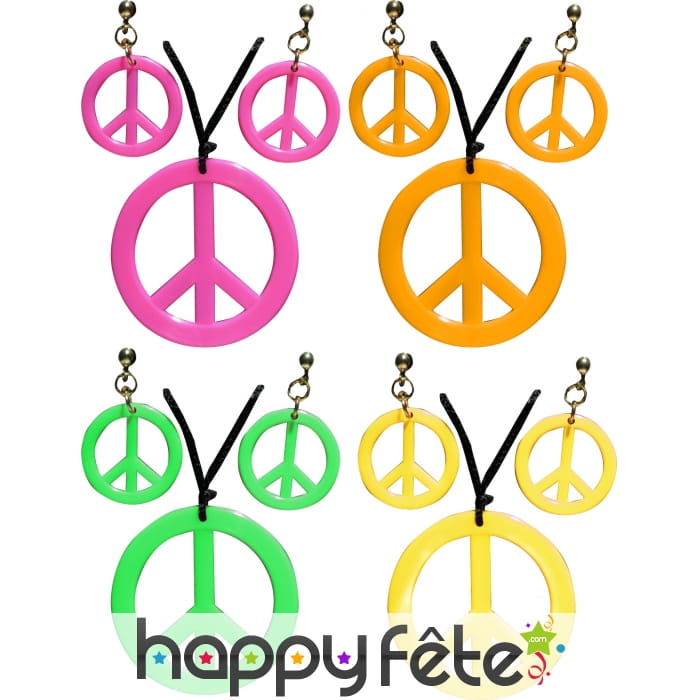 Collier hippie avec boucles d'oreilles fluo