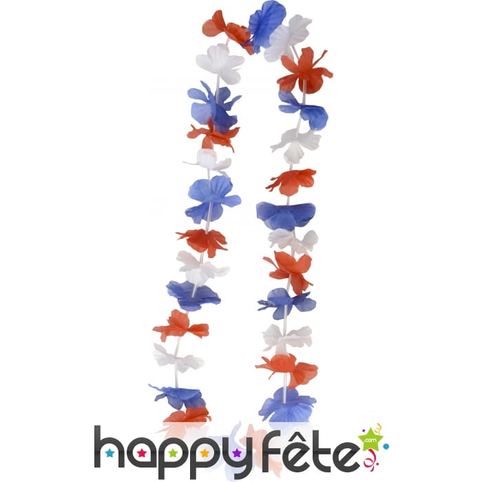 Collier hawaïen bleu/blanc/rouge