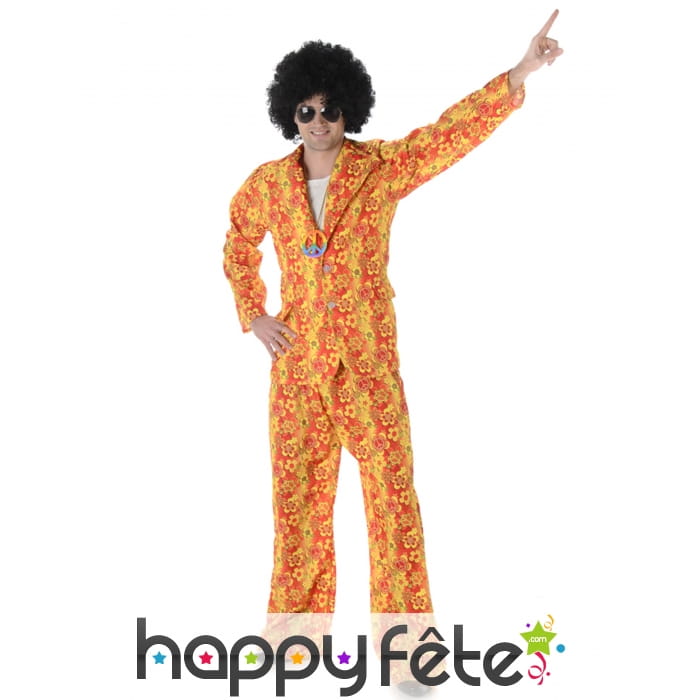 Costume hippie camaieu orange fleuri pour homme