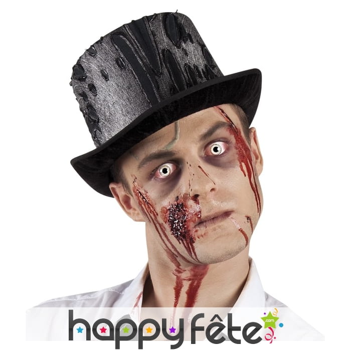 Chapeau haut de forme noir effet usé et troué