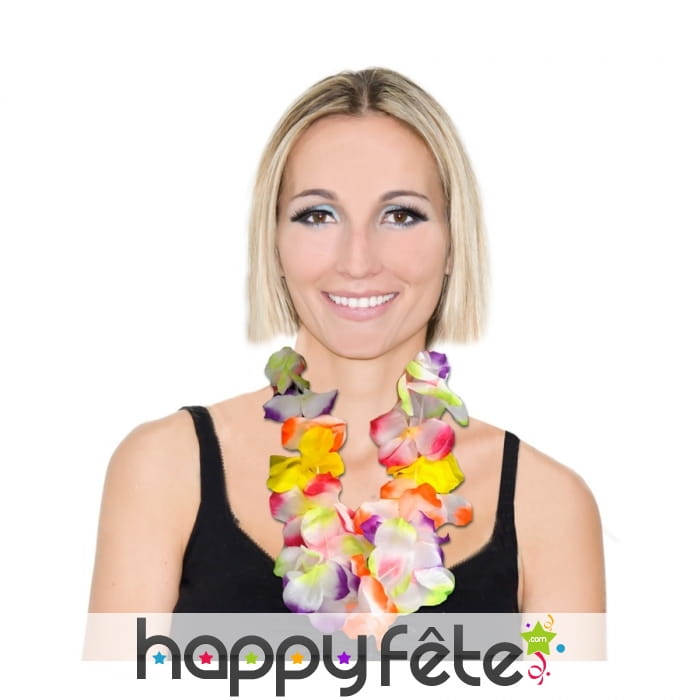 Collier Hawaïen de fleurs néon en tissu