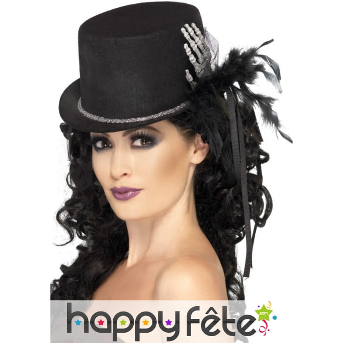 Chapeau haut noir main squelette