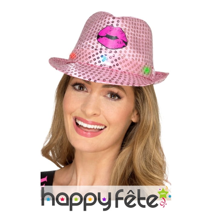 Chapeau Hen party rose lumineux et paillettes