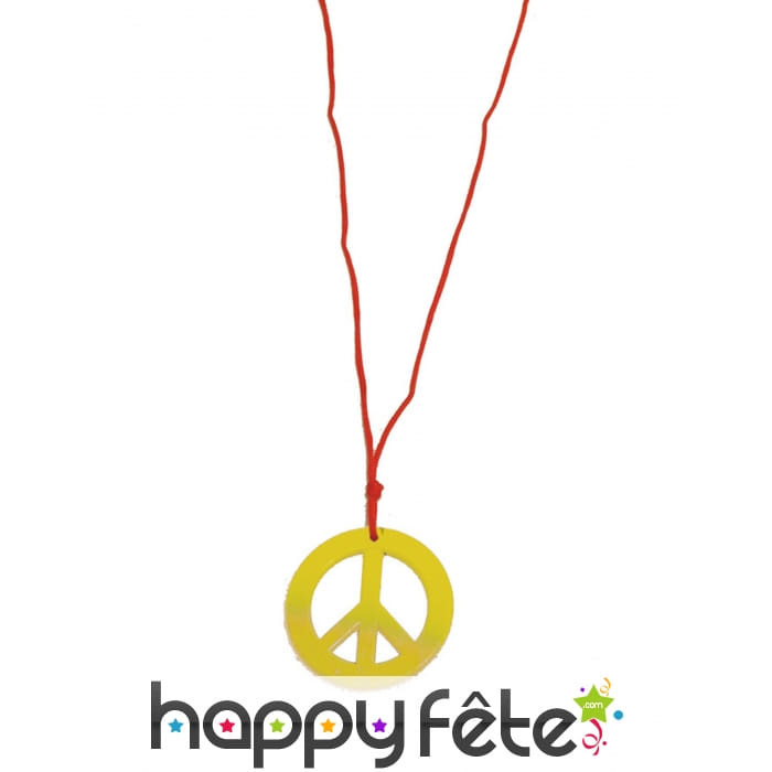 Collier hippie pendentif peace and love jaune