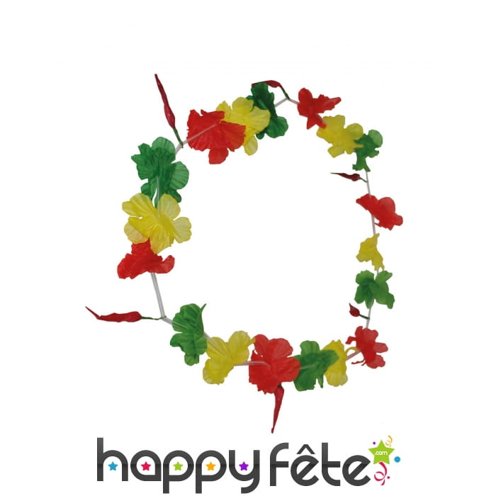 Collier hawaï supporter vert, jaune, rouge