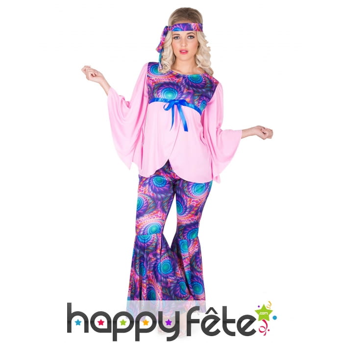 Costume imprimé hippie rose violet pour femme