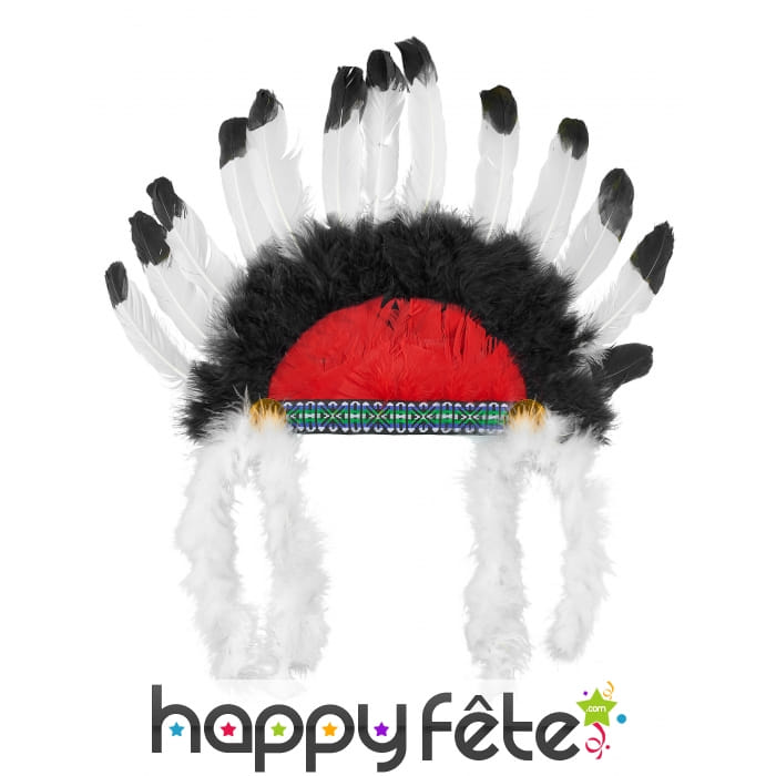 Coiffe indienne noir blanc rouge pour enfant