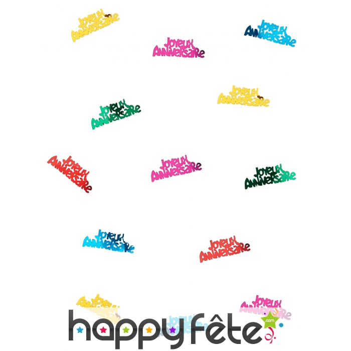 Confettis joyeux anniversaire multicolores de 5cm