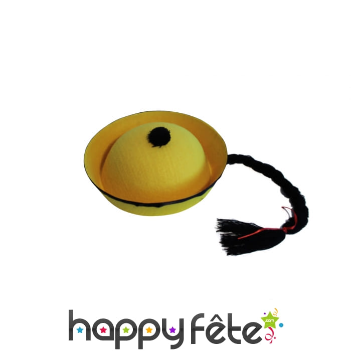 Chapeau jaune de chinois avec tresse