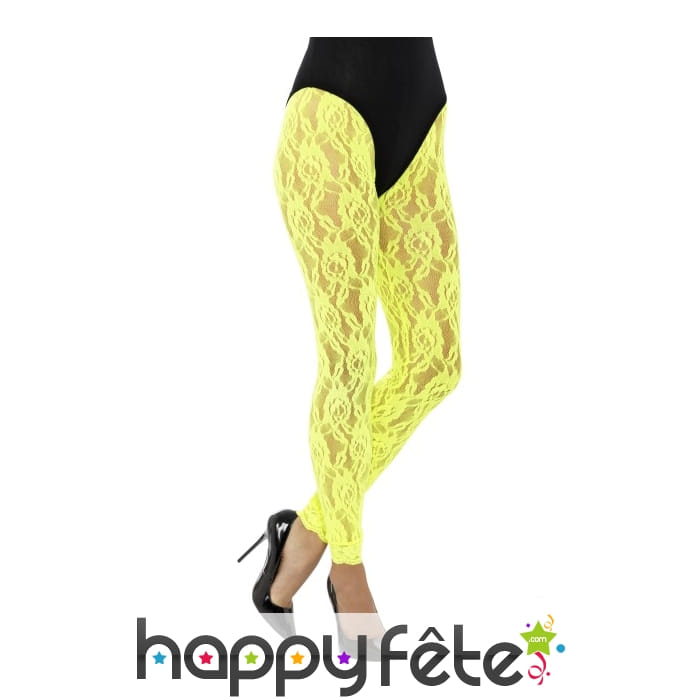 Collant jaune fluo avec dentelle, sans pied