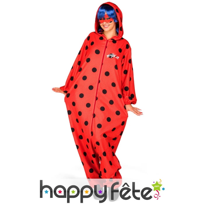 Combinaison Ladybug avec loup et perruque, adulte