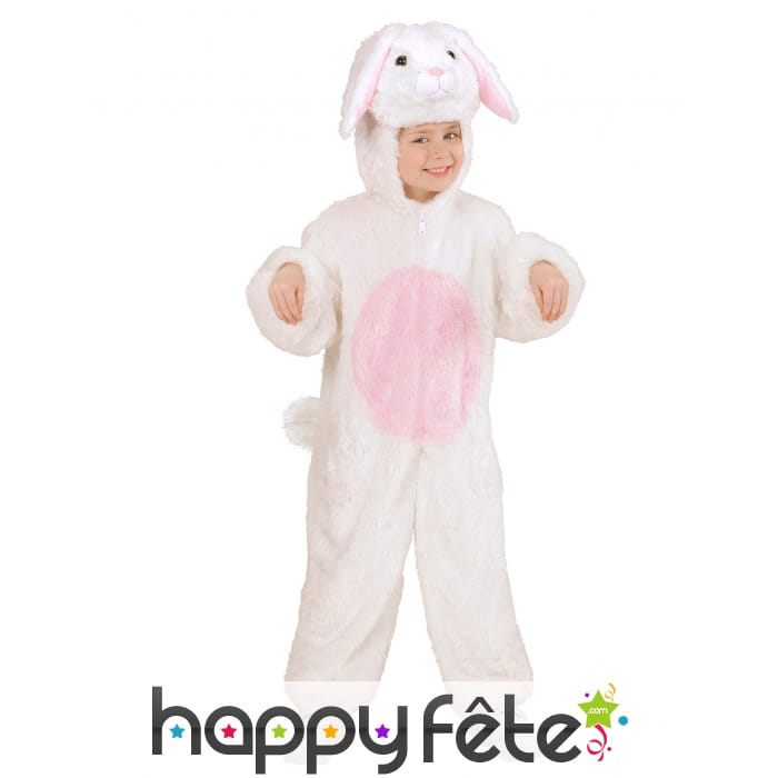 Combinaison lapin blanc au ventre rose pour enfant