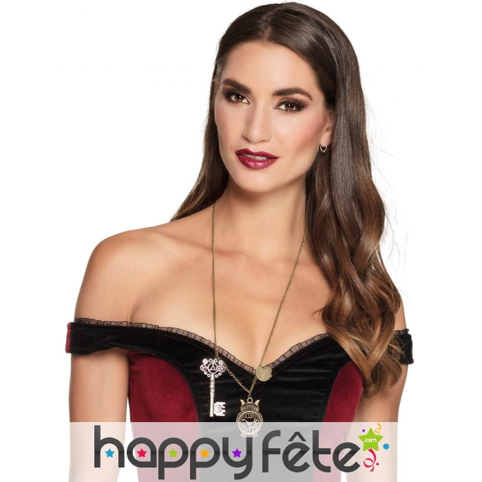 Collier long divers pendentifs Steampunk