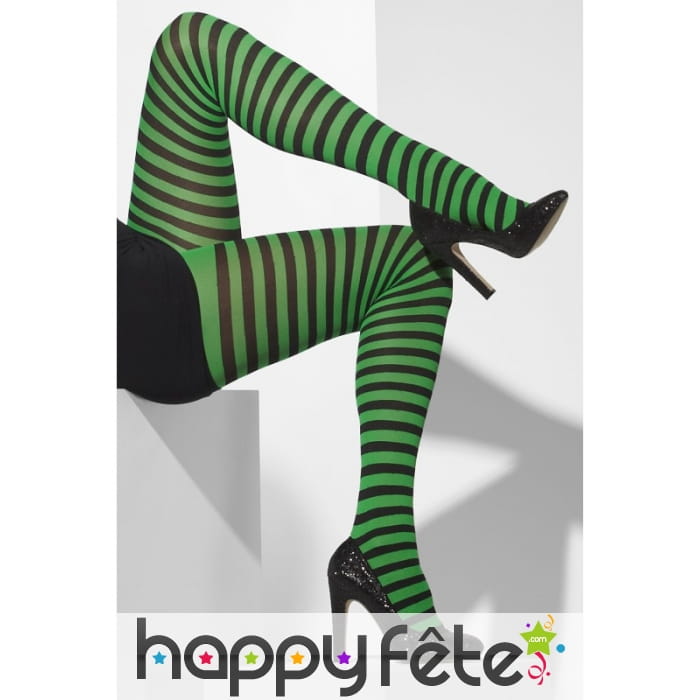 Collants lignés opaques vert et noir