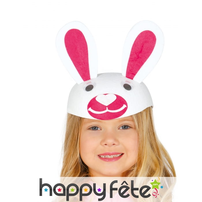 Coiffe lapin rose et blanc pour enfant