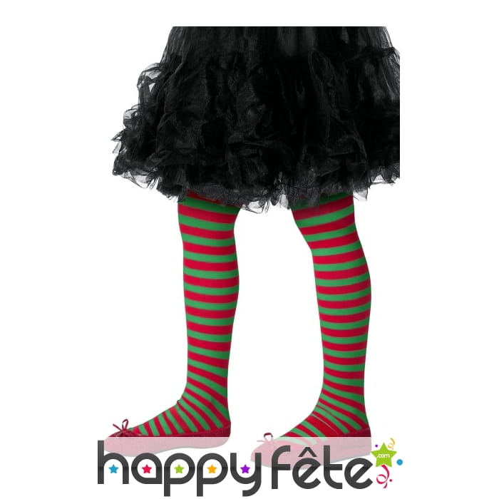 Collants lignés rouges et verts pour enfant