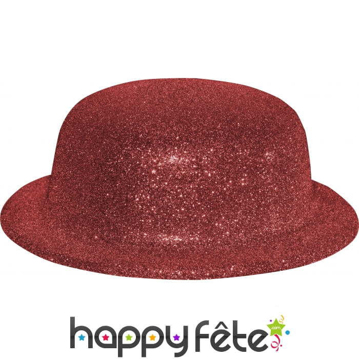 Chapeau melon avec paillettes rouge