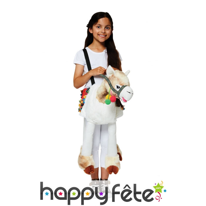Carry me de lama blanc et pompons colorés, enfant