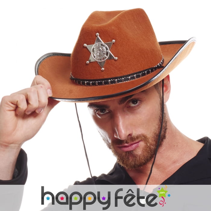 Chapeau marron de shérif pour adulte