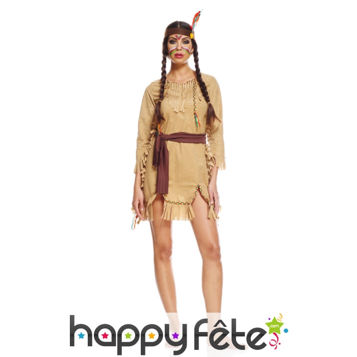 Costume marron d'indienne, robe courte