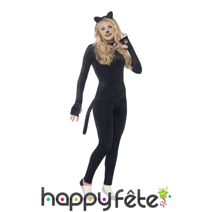 Costume moulant de chat en velour pour ado