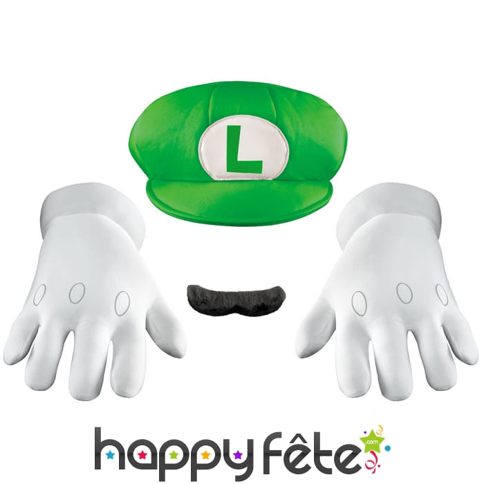 Casquette, moustache et gants de Luigi pour adulte