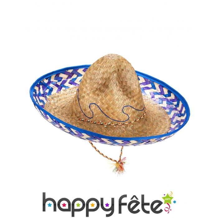Chapeau mexicain en paille contour bleu