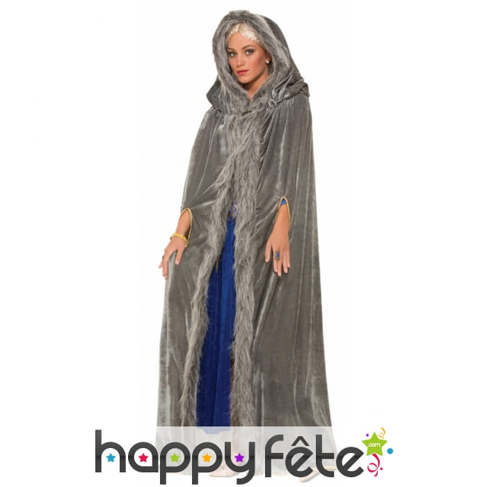 Cape médiévale grise en fausse fourrure