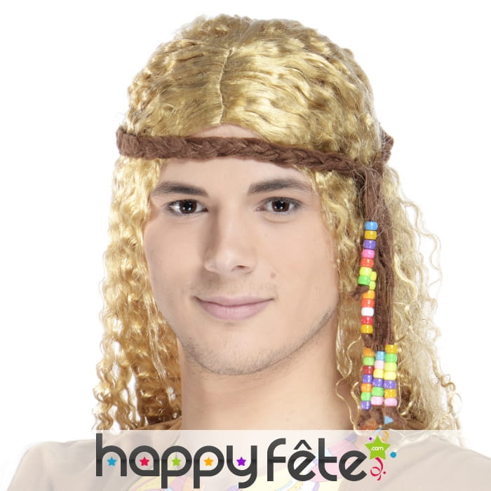 Cordelette marron hippie de tête avec perles