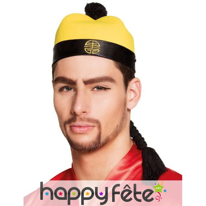 Chapeau mandarin jaune avec tresse