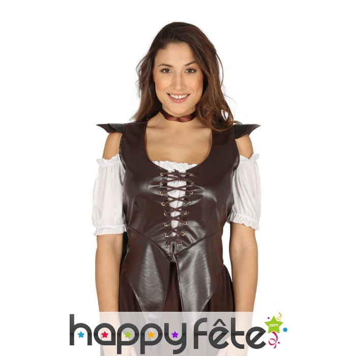 Corsage médiéval lacé en simili cuir marron