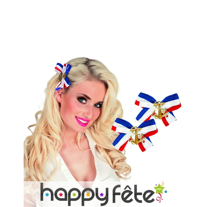 Clip marin pour cheveux bleu blanc rouge
