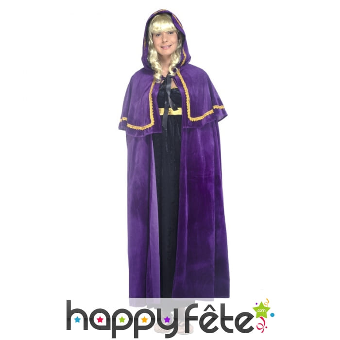 Cape médiévale violette à capuche