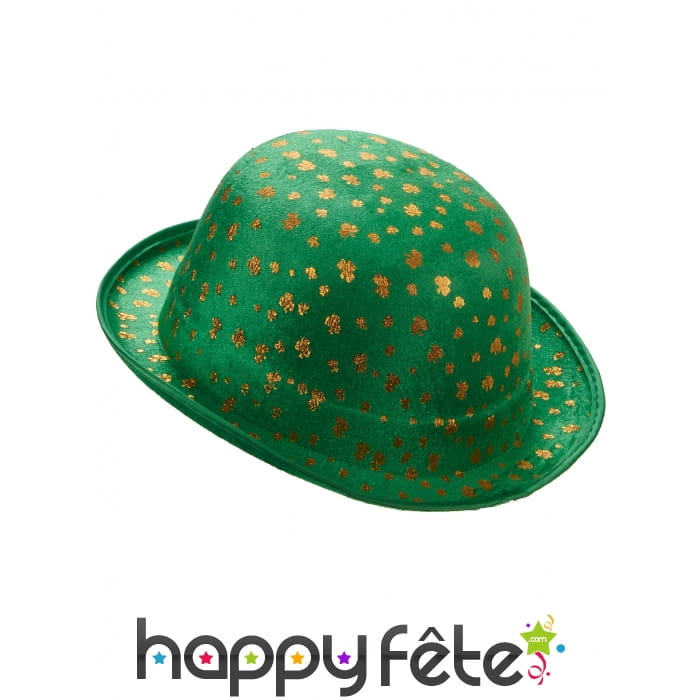 Chapeau melon vert trèfles dorés