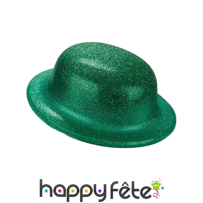 Chapeau melon vert uni pailleté
