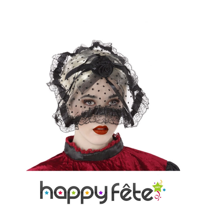 Coiffe noire avec rose et dentelle pour femme
