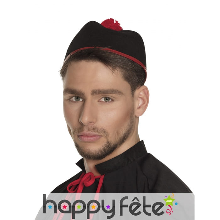 Calot noir de prêtre avec pompon rouge