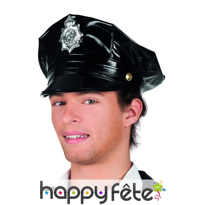 Casquette noire de policier effet vinyle