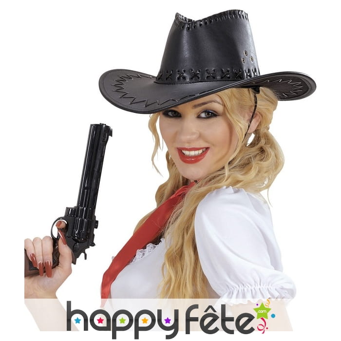 Chapeau noir de cowboy en simili cuir vieilli