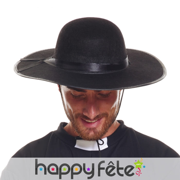 Chapeau noir de curé pour adulte