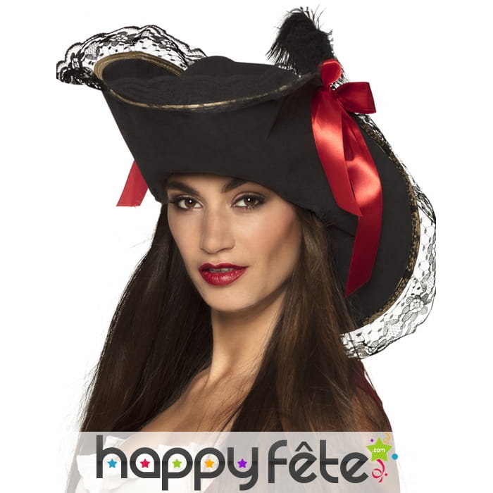 Chapeau noir de pirate avec dentelle pour femme