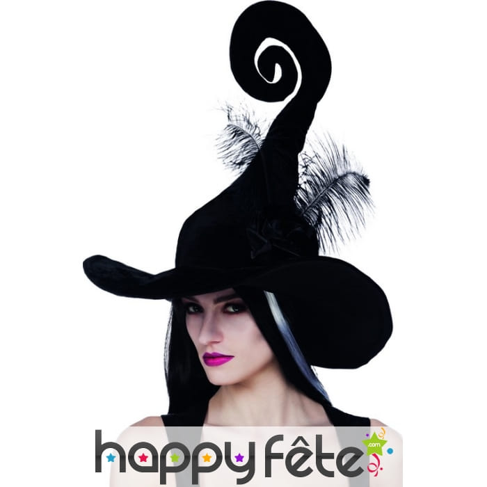 Chapeau noir de sorcière pointe spirale
